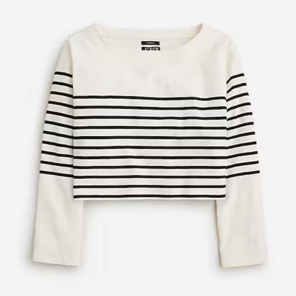 J. Crew Cropped Boatneck T Shirt in Mariner Cotton Size Small